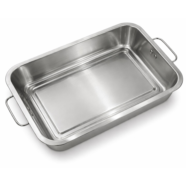 Tava din inox cu manere, Pentru friptura si coacere, Otel inoxidabil, 45x35x7 cm, Argintiu