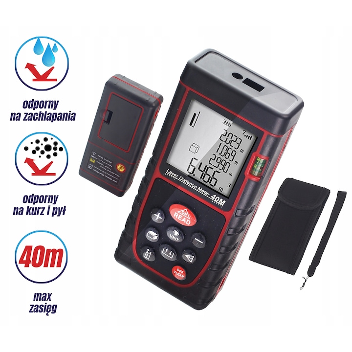 Lézeres távolságmérő, GMP, 0,05-40m, IP54, 30 mérés, 635nm
