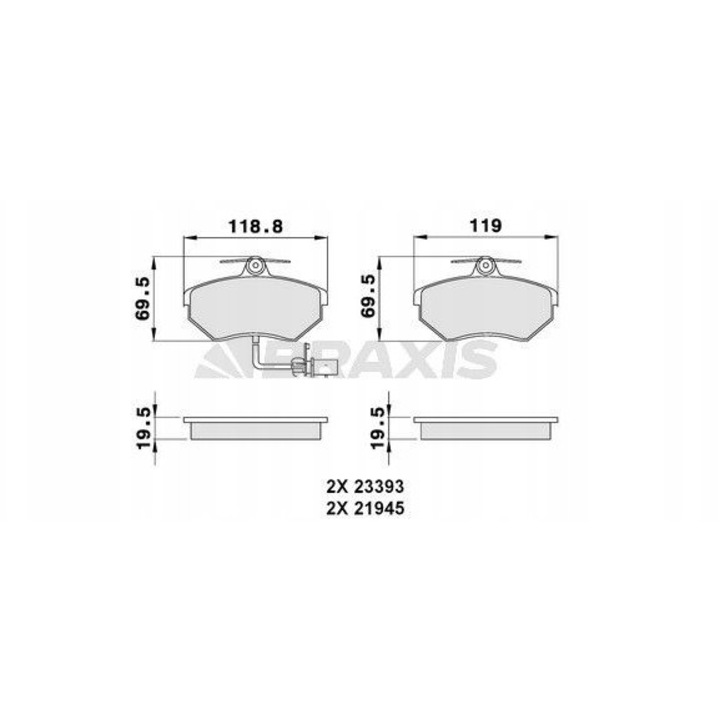 BRAXIS AB0038 fékbetét készlet, kopásjelzővel, 118,8x69,5x19,5mm