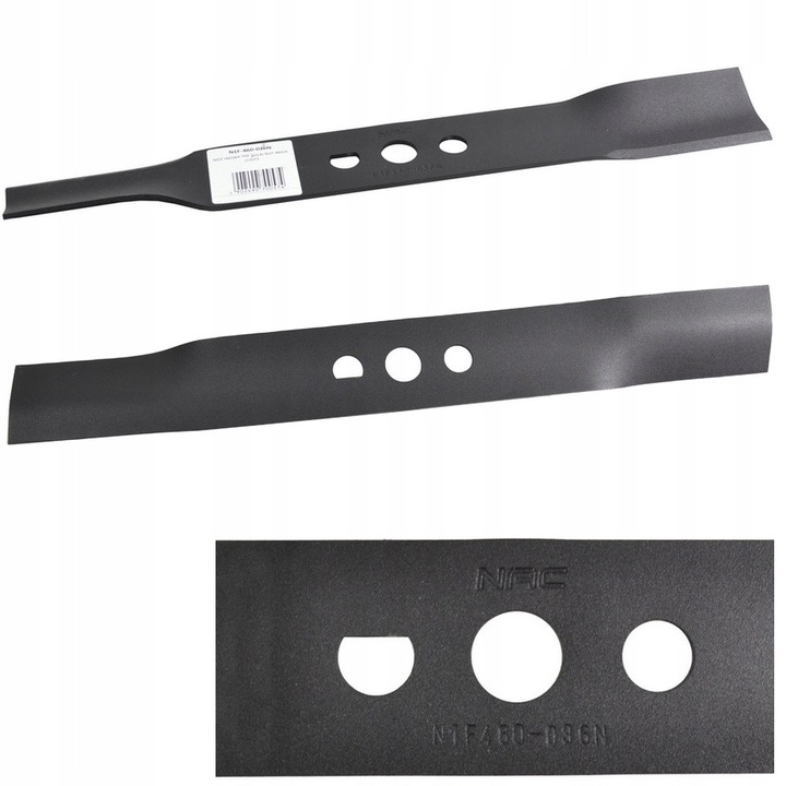 Fűnyíró kések készlet 45cm NAC, méretek 54mm x 21mm x 65mm x 82mm, 16.5mm és 13x17mm