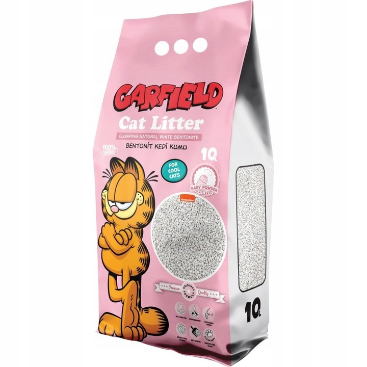 Asternut pentru pisici, Garfield, bentonit, 10L, parfum baby powder