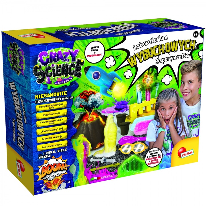 Crazy Science tudományos készlet, Lisciani, robbanékony kísérletek, többszínű