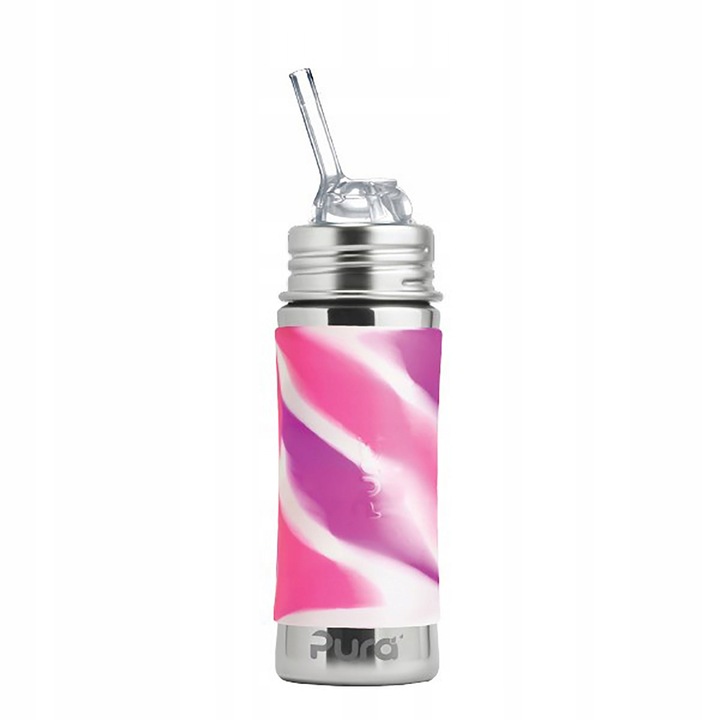 Бутилка от неръждаема стомана Pura Kiki 325ml, розова, със сламка, пълен комплект