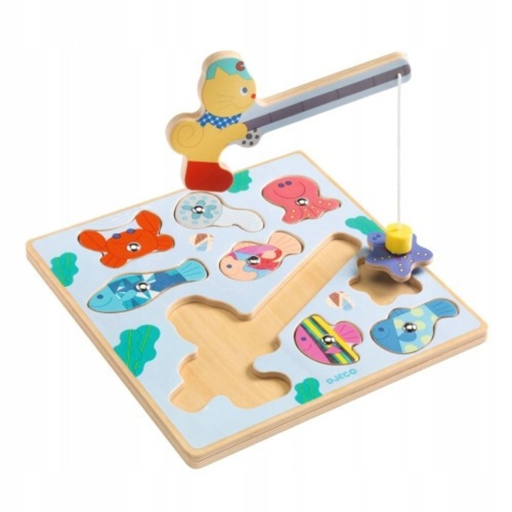 Puzzle Djeco, set de pescuit cu magnet, 9 piese, 21x21x2cm, multicolor, 18 luni+