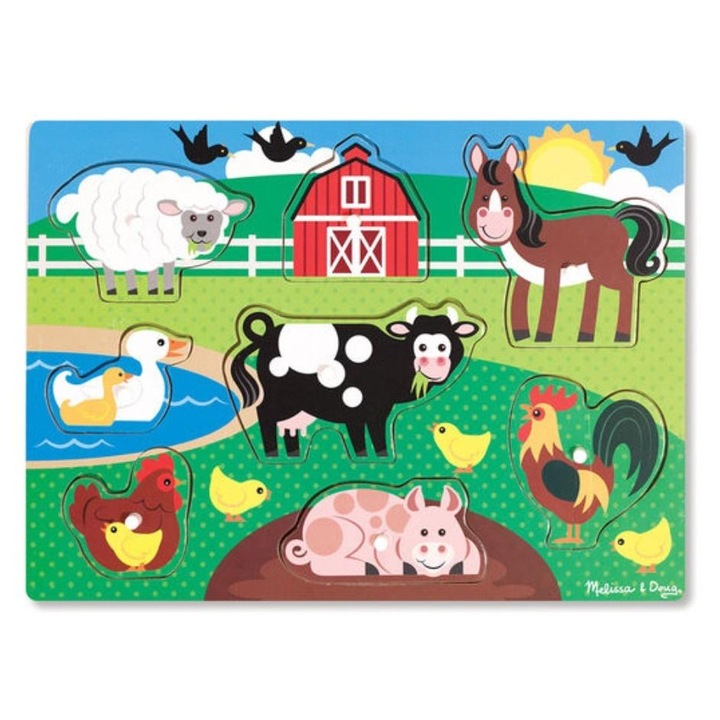 Дървен пъзел с дръжки, Melissa & Doug, ферма, 8 части, 21,5x30x1см