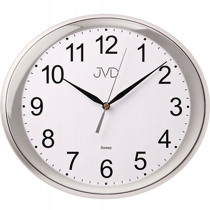 Ceas de perete JVD HP664.6, oval, alb perla, mecanism cu quartz, dimensiuni 30,5x27x5cm