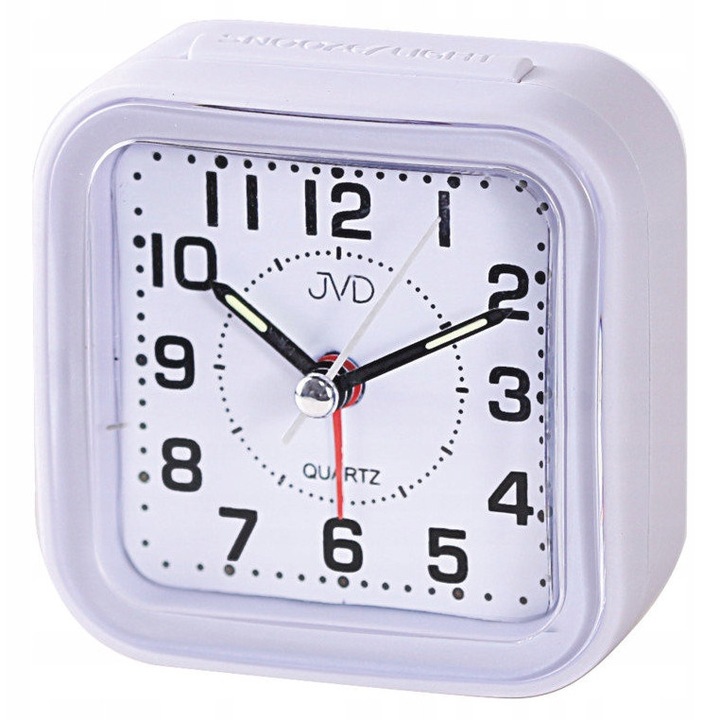 Ceas decorativ JVD, model MALY, 7 cm, alb, cu iluminare.