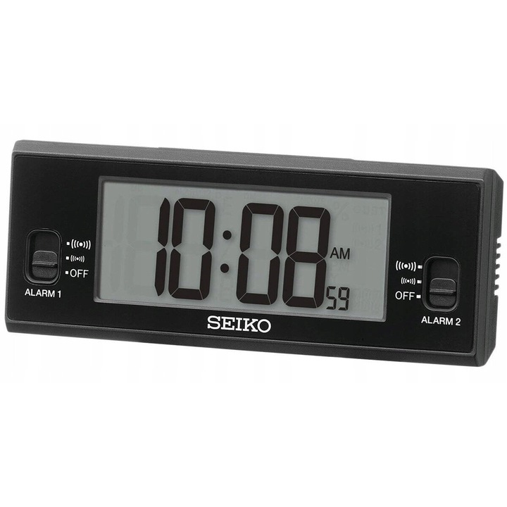 Seiko QHL093K asztali óra, hőmérő, páratartalom mérő, 2 ébresztő, fekete, 12,3x4,8x2,3cm