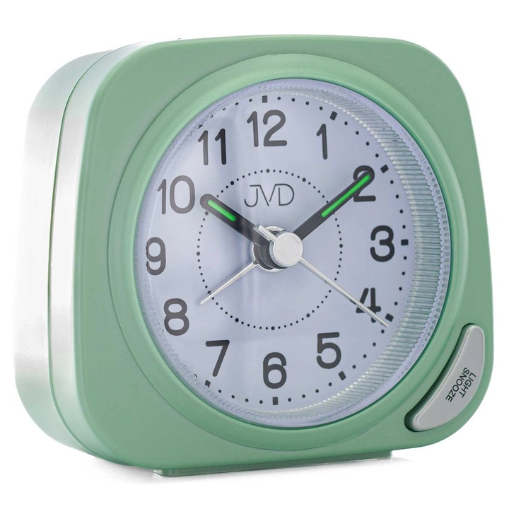 Ceas desteptator JVD SRP7202.3, verde, mecanism silentios, iluminare, 6,5x7cm