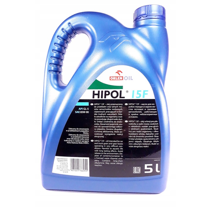 Ulei cutie viteze Orlen Hipol 85W90 GL-5 5L, mineral, proprietati excelente de lubrifiere, utilizare in conditii dificile