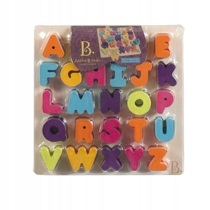 Образователен дървен пъзел B.Toys, Азбука, цветни букви, 25,4x25,4x1,3см, 18м+