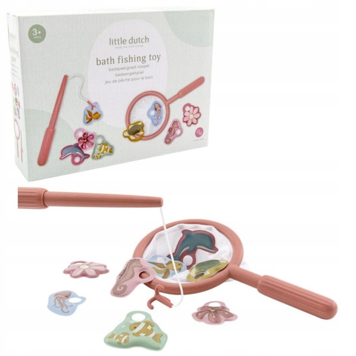 Комплект играчки за баня, Little Dutch, въдица, мрежа, 8 цветни фигурки, многоцветен