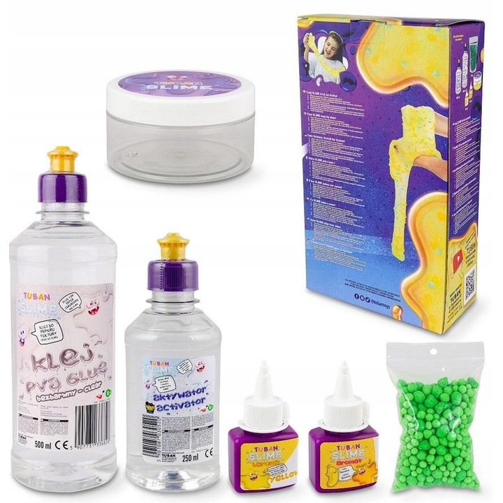 Set DIY Slime Sensory 6w1, Tuban, 500ml lipici PVA, 250ml activator, multicolor, 17x30x8.5cm