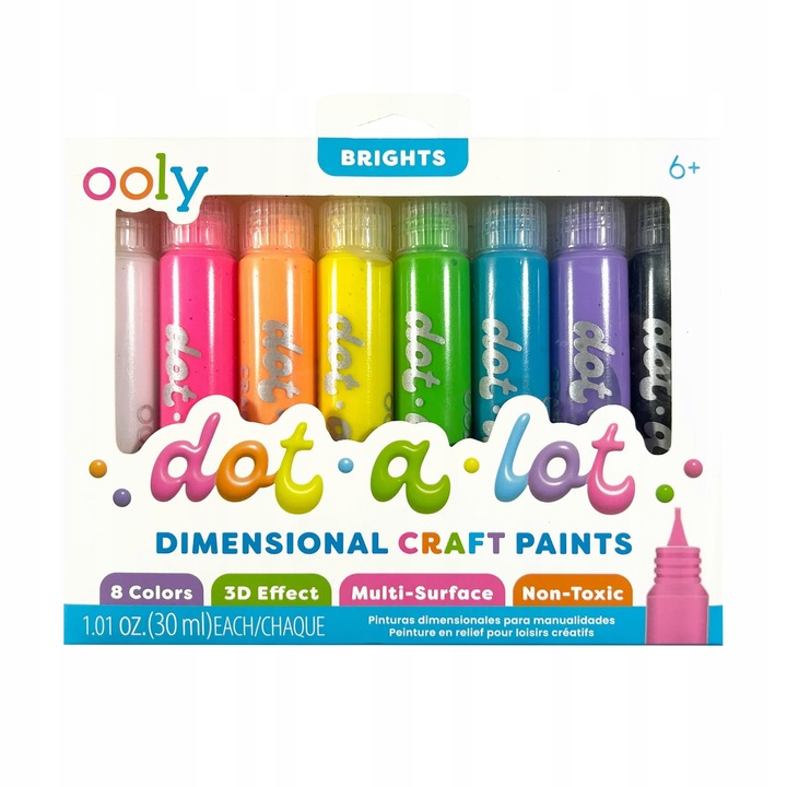 Set acuarele 3D Dot-a-Lot, Ooly, 8 culori intense, efecte reliefate, pentru diverse suprafete