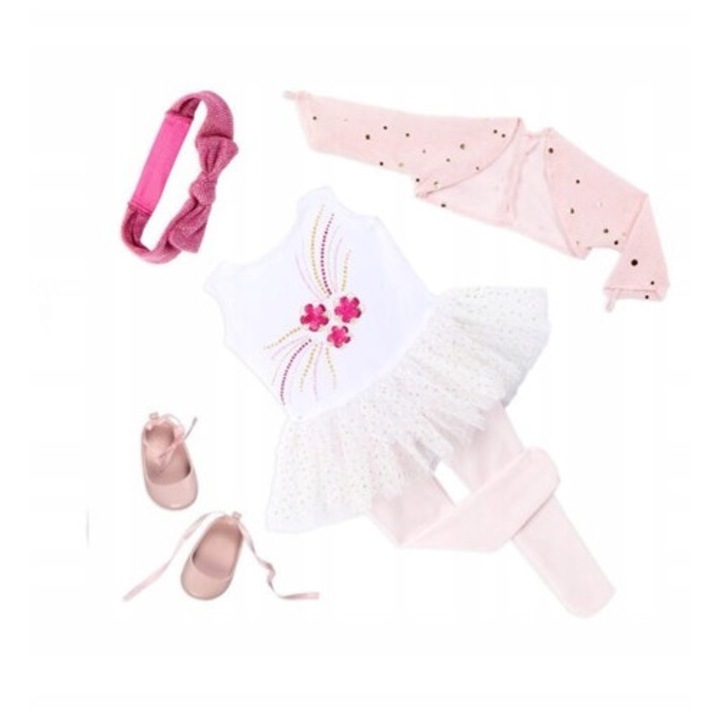 Balerina jelmez szett 46 cm-es babához, Our Generation, tüllszoknyás ruha, balerinacipő, rózsaszín
