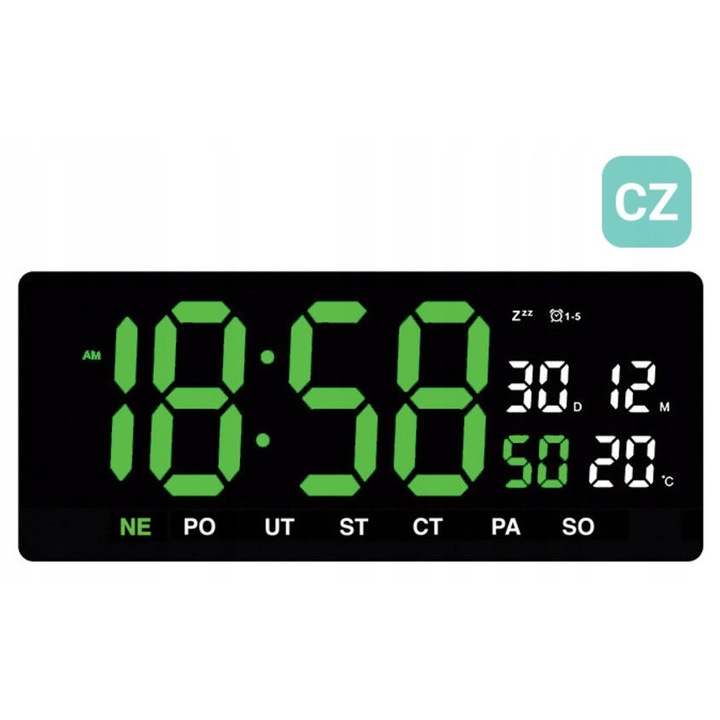 Ceas decorativ, JVD, ceas desteptator LED, verde, 30x30cm