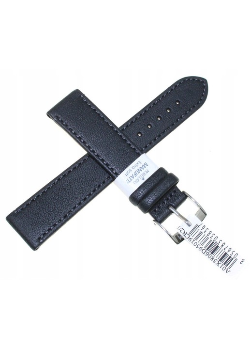 Curea de ceas din piele neagra, Morellato Debussy, 20 mm, cusuta manual, antialergica, lungime maxima 17.5 cm