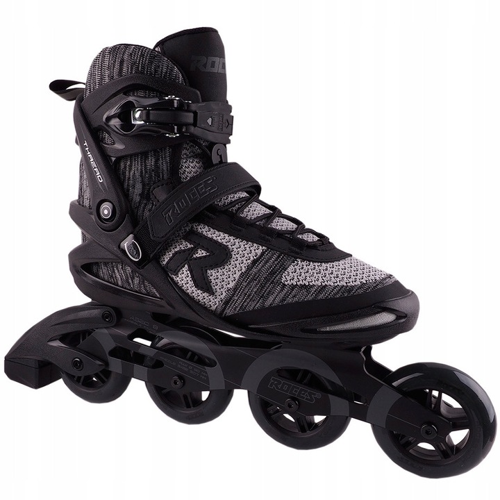 Role Roces Thread, gri-negru, marimea 47, roti PE 90mm 82A, sistem Easy Entry