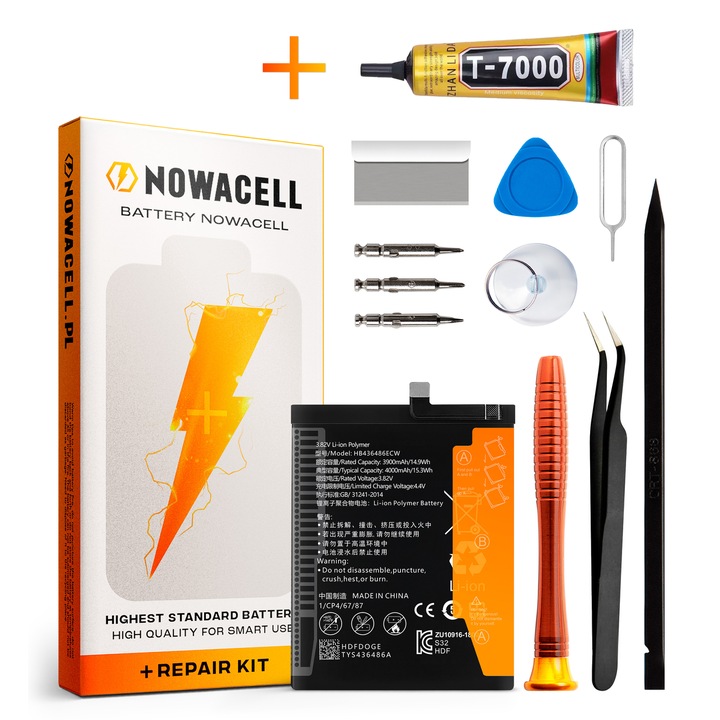 HB436486ECW akkumulátor szett + T7000 ragasztó Huawei P20 Pro 4000 mAh NOWACELL