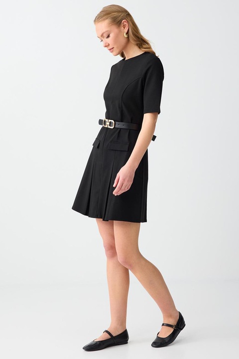 JIMMY KEY, Rochie slim fit cu model plisat, Negru