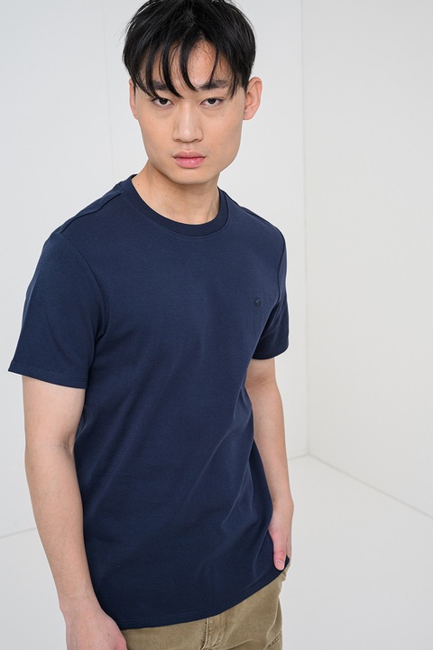 Mustang, Egyszínű pamutpóló, Sötétkék