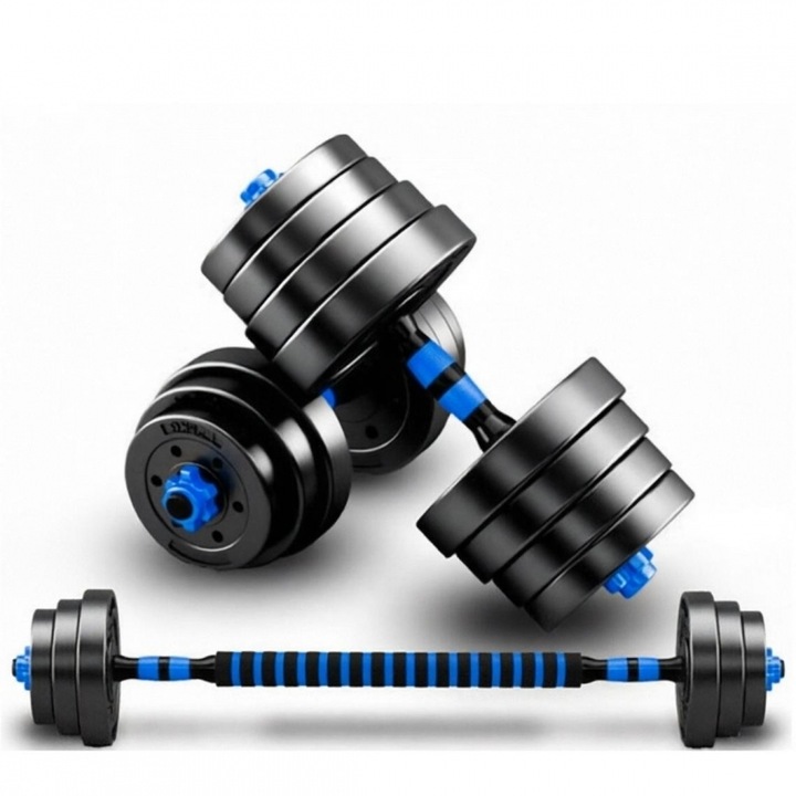 Set gantere reglabile FitTronic® 40 kg, BG40, 2 gantere de 20 kg si bara de conectare inclusa, sigurante cu filet