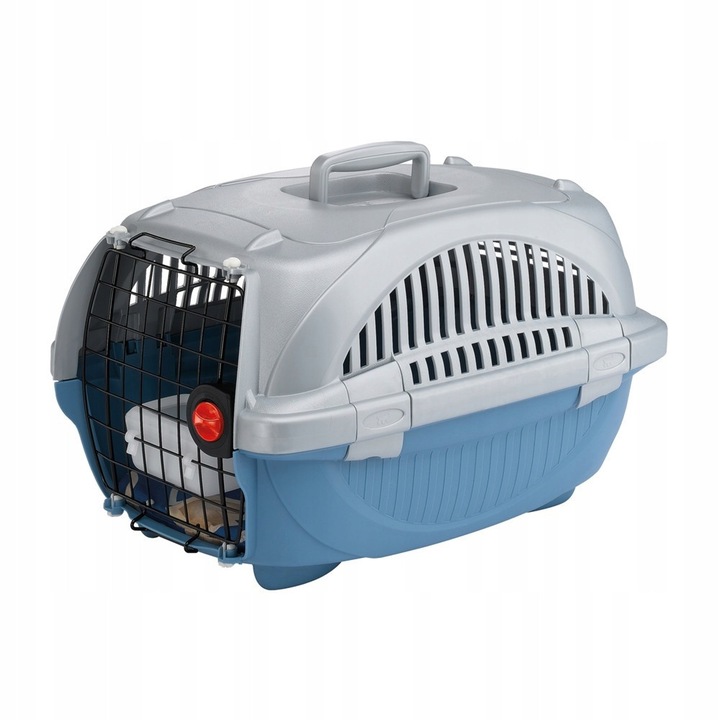 Transportator Ferplast ATLAS DELUX 20, 58x38x33cm, gri/albastru, cu bol si perna