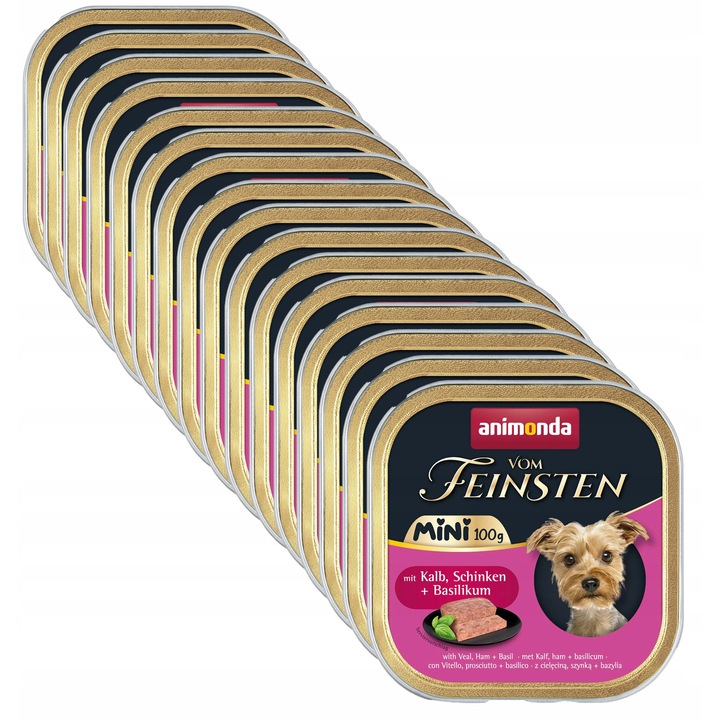 Hrana pentru caini, Animonda, PIES vom Feinsten Adult MINI, set 16x100g, carne de vitel, sunca, busuioc
