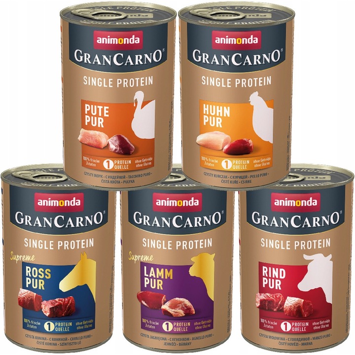 Hrana pentru caini, Animonda GranCarno, set mix 10x400g, carne de vita, curcan, pui, miel, cal