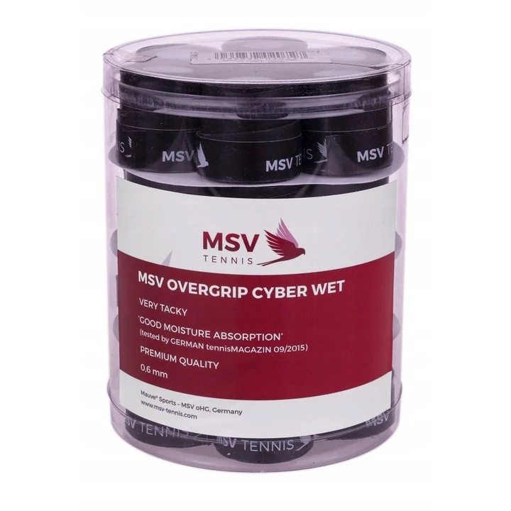 Owijka wierzhnia MSV Overgrip Cyber Wet set 24 bucati, negru, absorbtie transpiratie