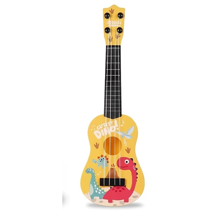 JALWO, Mini játék gitár (ukulele) játszható, oktató hangszer fiúknak és lányoknak, szórakoztató és oktató ajándék partikra, születésnapokra, karácsonyra, Halloweenre, sárga