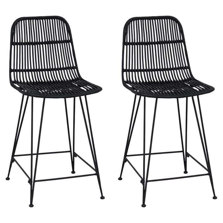Scaun de bar 2 pcs vidaXL, natural 44 x 54 x 96 cm Rattan si otel
