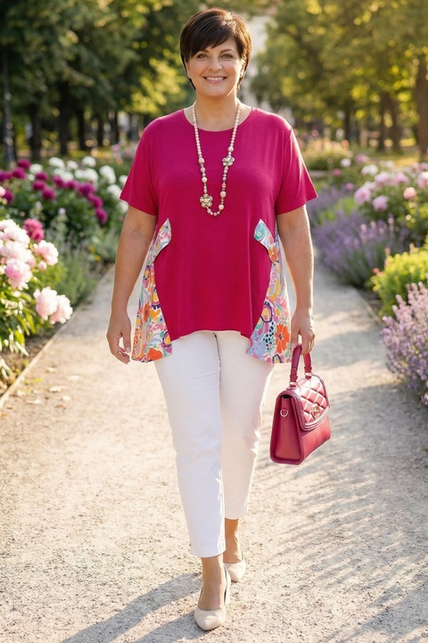 Bluza roz cu insertii colorate