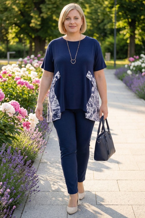 Bluza bleumarin cu insertii albe