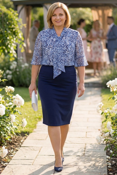 Bluza albastra cu imprimeu si cravata