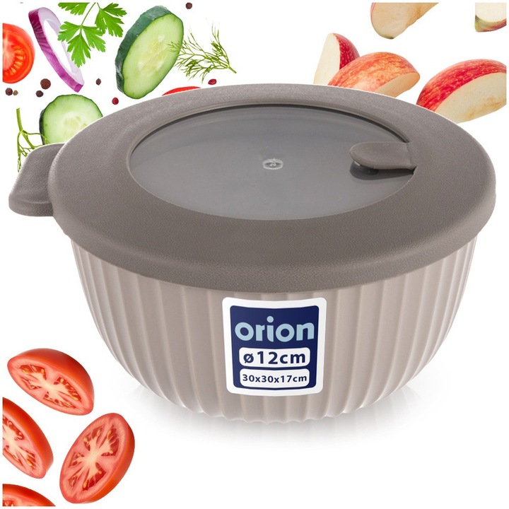 Bol Bucatarie Cu Capac Si Orificiu Ventilare, Orion, Modern, 500 ml, 14x12.5x6.8 cm, Plastic Fara BPA, Bej Inchis, Compatibil Cuptor Microunde, Masina Spalat Vase, Caserola Alimente Premium, Bol Salata, Recipient Depozitare Ermetic, Design Lux