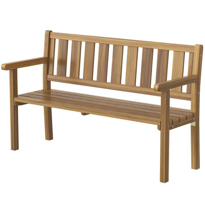 Banca de gradina, Outsunny, Lemn de molid, 150cm x 57cm x 93cm, Culoare Teak