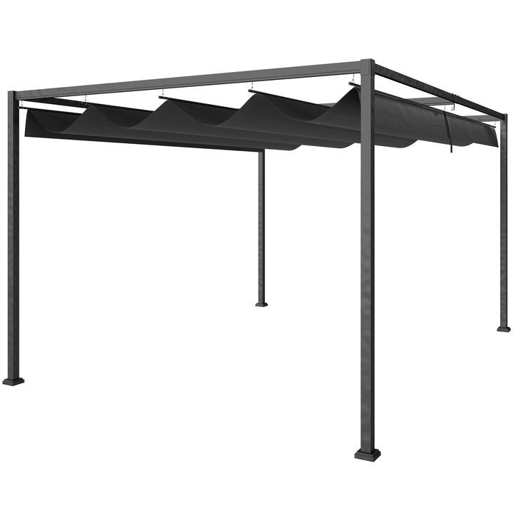 Pergola metalică Outsunny, baldachin din poliester, negru, 298x213x221cm