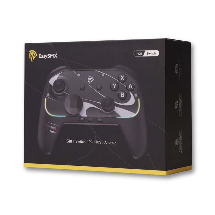 Безжичен контролер, EasySMX S10, Nintendo Switch/Switch 2, PC, Мобилен, TMR Joystick, HD Rumble, Черен