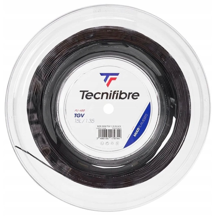 Tecnifibre TGV tenisz húr, 200 m-es tekercs, fekete, 1,30 mm