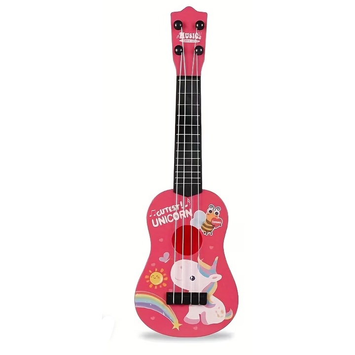 JALWO, Mini játék gitár (ukulele) játszható, oktató hangszer fiúknak és lányoknak, szórakoztató és oktató ajándék partikra, születésnapokra, karácsonyra, Halloweenre, rózsaszín