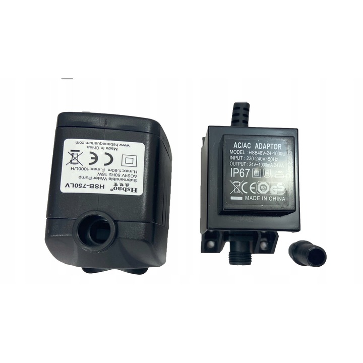 Многофункционална водна помпа Hsbao HSB-750LV 1000L/h 15W 24V, размери 7,5x5,5x7см
