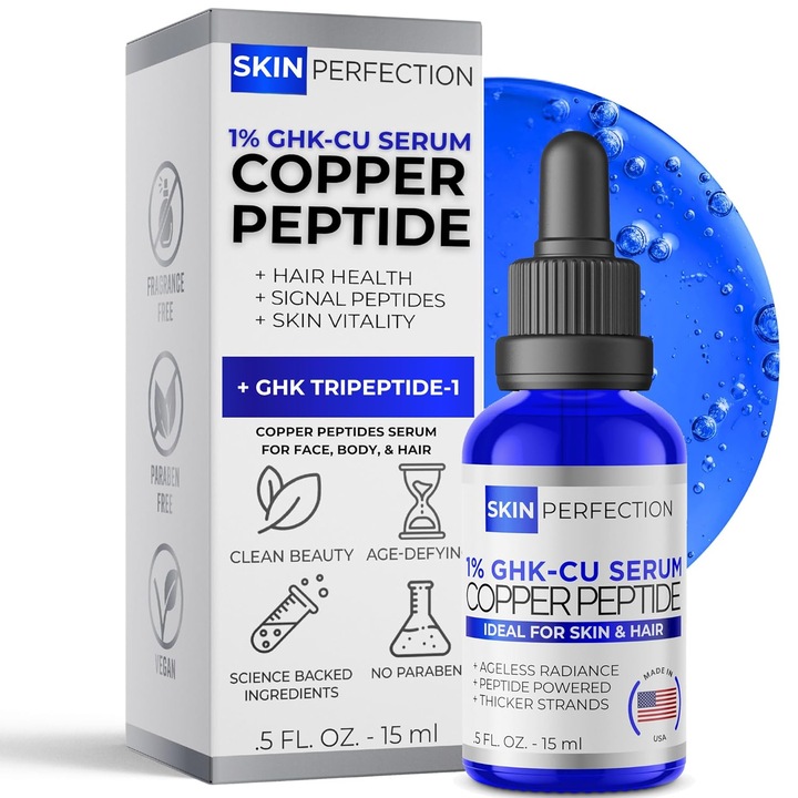 Ser cu peptide de cupru 1% pentru fata si par, lichid albastru, 30ml