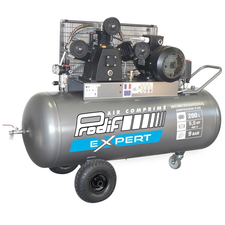 Compresor aer Prodif Expert, 5.5 CV, trifazat 400V, 9 bar, gri, 200L