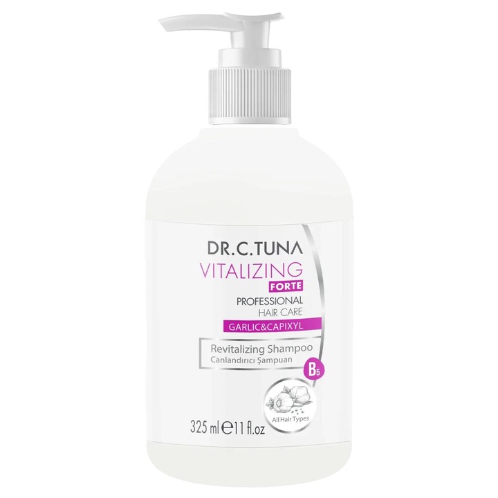 Sampon revitalizant Dr. C. Tuna Vitalizing Garlic & Capixyl importiva ruperii parului, Farmasi, 325 ml