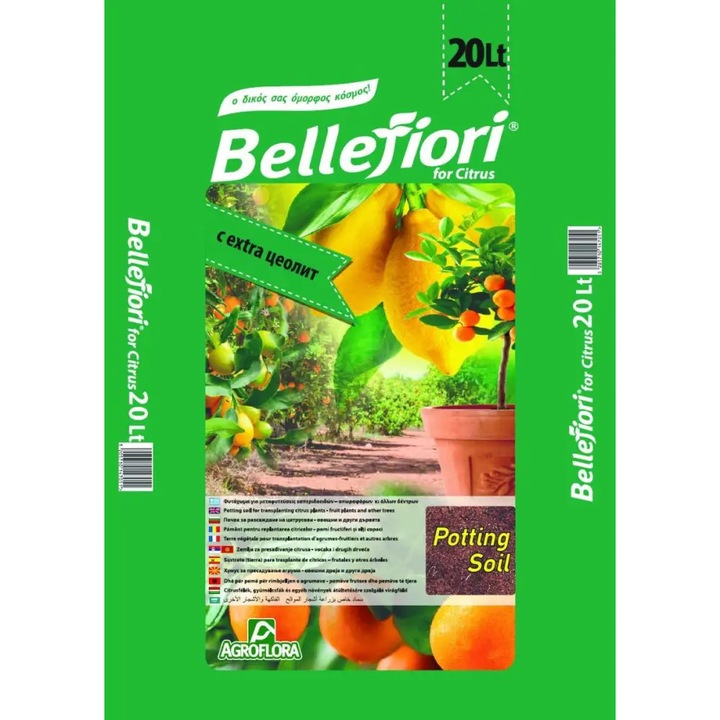 Substrat de turba Bellefiori pentru citrice, cu zeolit, pentru ghivece si transplant, maro, 20L