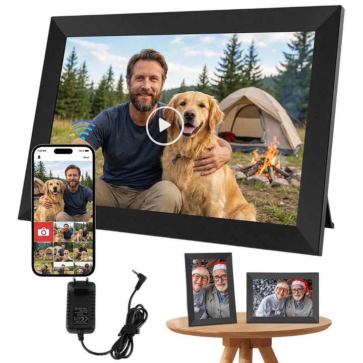 Digitális képkeret, Juksun, 10.1 hüvelyk, IPS 1280x800, 64GB, fekete, megosztás 512 felhasználóval