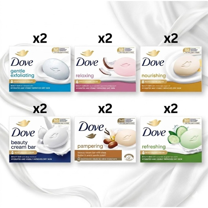 Пълен комплект 6 сапуна Dove Beauty Cream – Пакет за хидратация, Различни аромати, Грижа за кожата