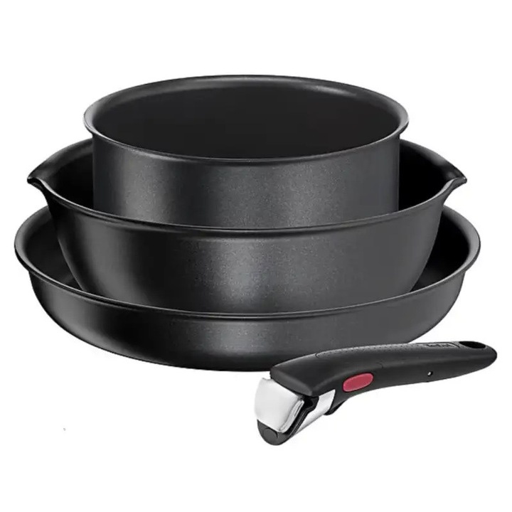 Комплект тигани Tefal , универсален, незалепващо покритие, черен, 16x20x26 см