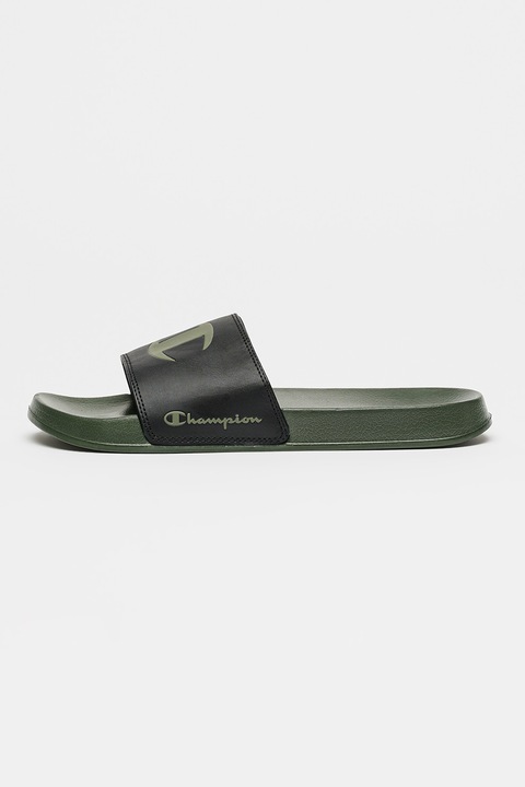 CHAMPION, Papuci cu logo, Negru/Verde masliniu inchis